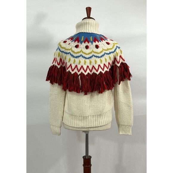 CHUFY Sz XS Hans Cream Fair Isle Pullover Fringe Turtleneck Sweater NWT Alpaca - Picture 7 of 11